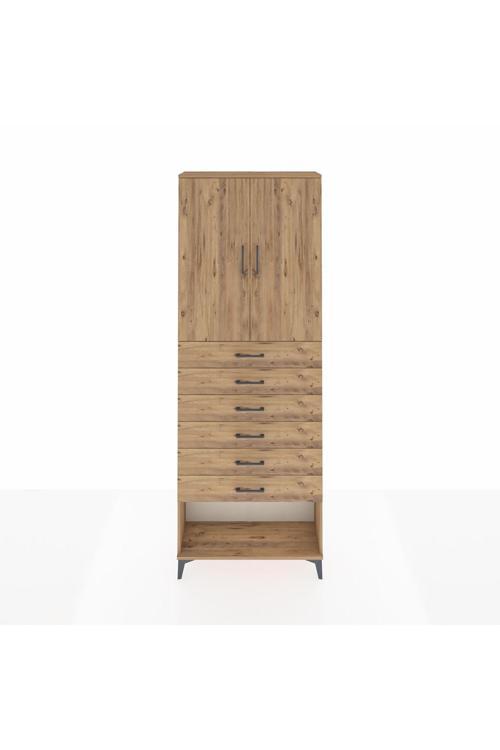 Arges Dolap 3 Raflı 6 Çekmeceli 2 Kapaklı 88 x 30 x 243 Çam-Çam