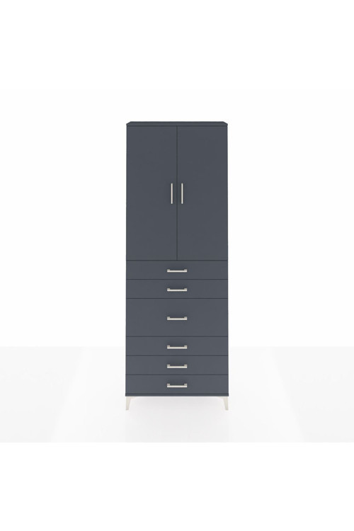 Arges Dolap 4 Raflı 4 Çekmeceli 2 Kapaklı 88 x 30 x 243 Antrasit-Antrasit