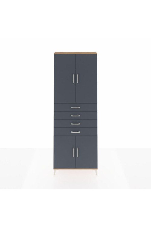 Arges Dolap 3 Raflı 4 Çekmeceli 4 Kapaklı 88 x 30 x 243 cm Çam - Antrasit