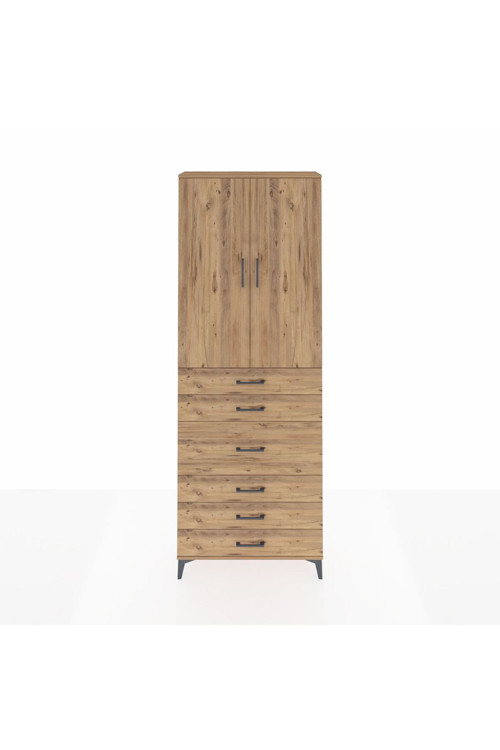 Arges Dolap 4 Raflı 4 Çekmeceli 2 Kapaklı 88 x 30 x 243 Çam-Çam