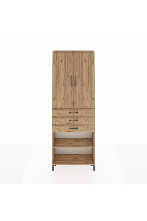 Arges Dolap 4 Raflı 3 Çekmeceli 2 Kapaklı 88 x 30 x 243 cm Çam - Çam