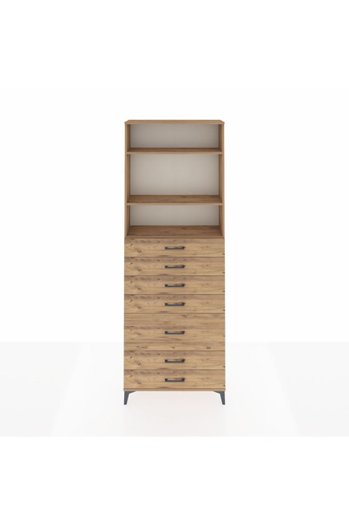 Arges Dolap 3 Raflı 7 Çekmeceli 88 x 30 x 243 cm Çam - Çam