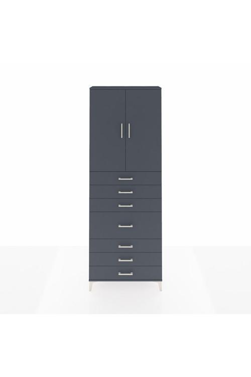 Arges Dolap 3 Raflı 7 Çekmeceli 2 Kapaklı 88 x 30 x 243 Antrasit-Antrasit