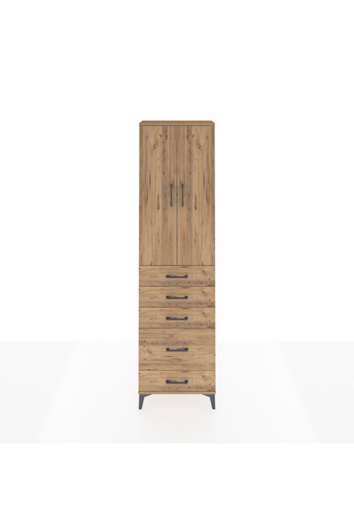 Arges Dolap 2 Raflı 5 Çekmeceli 1 Askılı 60 x 30 x 221 cm Çam - Çam