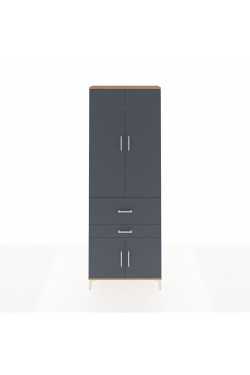 Arges Dolap 5 Raflı 2 Çekmeceli 4 Kapaklı 88 x 30 x 243 cm Çam - Antrasit