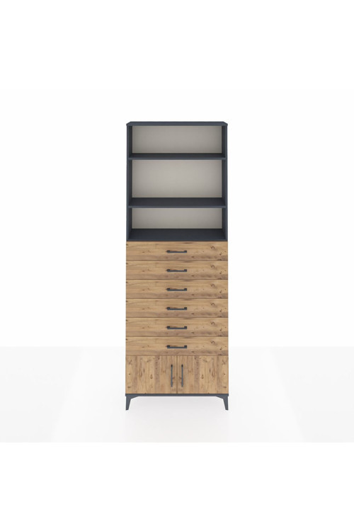 Arges Dolap 3 Raflı 6 Çekmeceli 2 Kapaklı 88 x 30 x 243 cm Antrasit - Çam