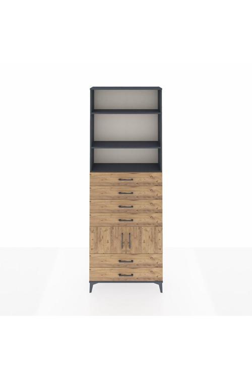 Arges Dolap 4 Raflı 6 Çekmeceli 2 Kapaklı 88 x 30 x 243 Antrasit-Çam