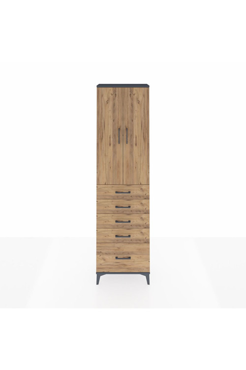 Arges Dolap 2 Raflı 5 Çekmeceli 1 Askılı 60 x 30 x 221 cm Antrasit - Çam