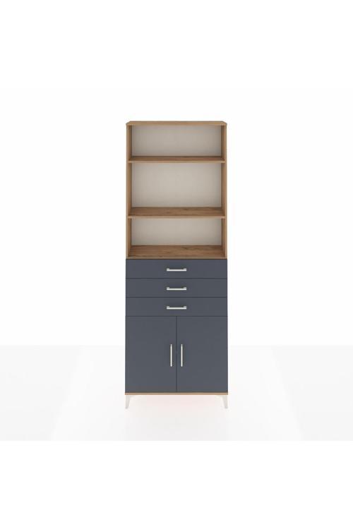 Arges Dolap 4 Raflı 3 Çekmeceli 2 Kapaklı 88 x 30 x 243 Çam-Antrasit