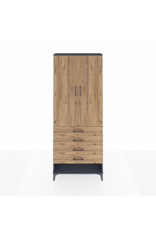 Arges Dolap 2 Raflı 4 Çekmeceli 1 Askılı 88 x 30 x 221 cm Antrasit - Çam