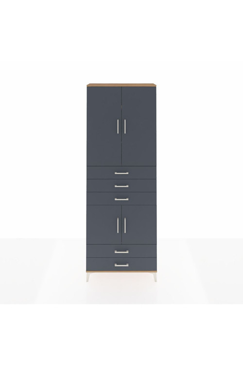 Arges Dolap 4 Raflı 5 Çekmeceli 4 Kapaklı 88 x 30 x 243 Çam-Antrasit