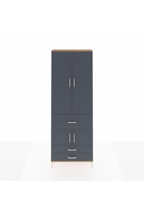 Arges Dolap 5 Raflı 3 Çekmeceli 4 Kapaklı 88 x 30 x 243 Çam-Antrasit