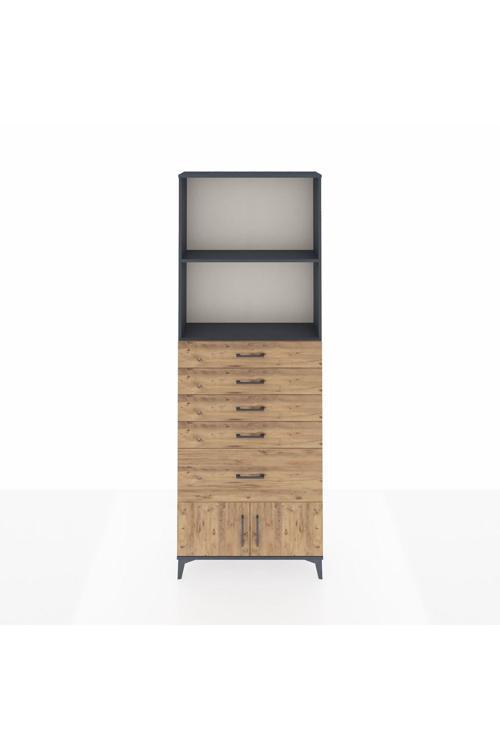 Arges Dolap 2 Raflı 5 Çekmeceli 2 Kapaklı 88 x 30 x 243 cm Antrasit - Çam
