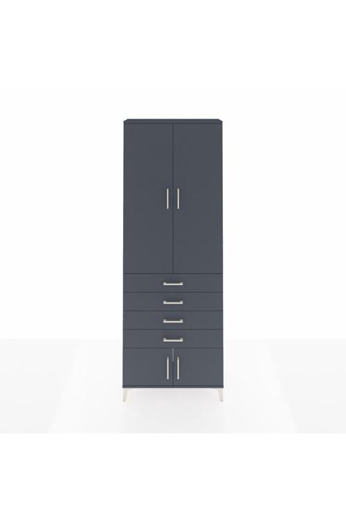 Arges Dolap 4 Raflı 4 Çekmeceli 4 Kapaklı 88 x 30 x 243 cm Antrasit - Antrasit