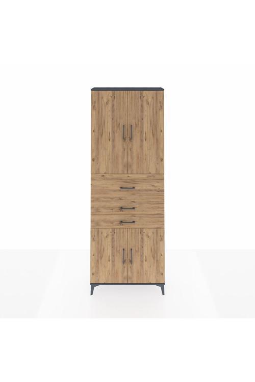 Arges Dolap 4 Raflı 3 Çekmeceli 4 Kapaklı 88 x 30 x 243 Antrasit-Çam