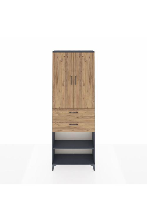 Arges Dolap 4 Raflı 2 Çekmeceli 2 Kapaklı 88 x 30 x 243 Antrasit-Çam