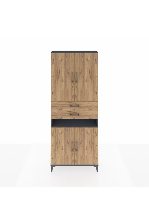 Arges Dolap 5 Raflı 2 Çekmeceli 4 Kapaklı 88 x 30 x 221 cm Antrasit - Çam