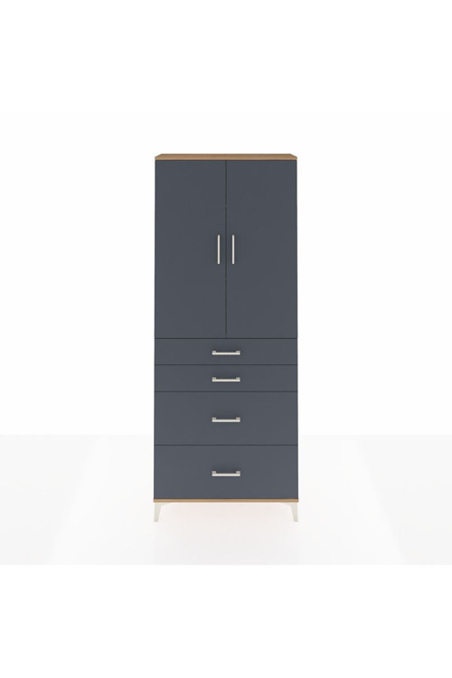 Arges Dolap 3 Raflı 4 Çekmeceli 2 Kapaklı 88 x 30 x 221 cm Çam - Antrasit