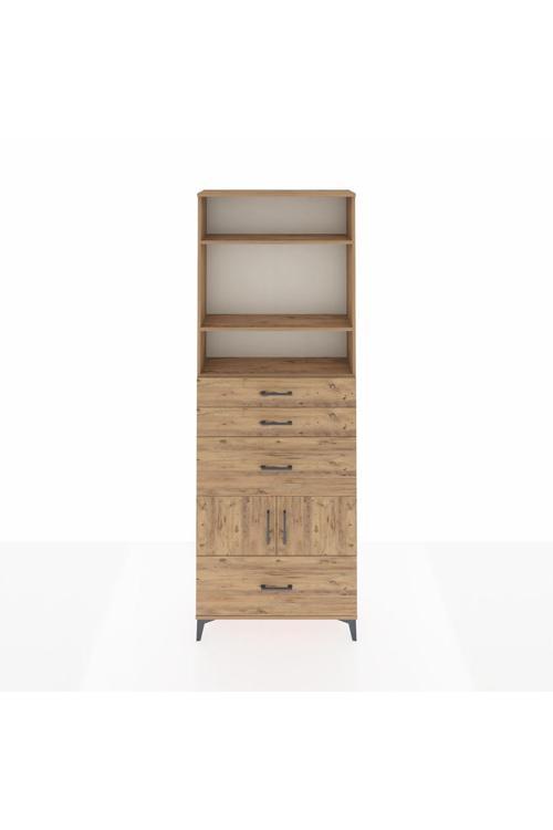 Arges Dolap 4 Raflı 4 Çekmeceli 2 Kapaklı 88 x 30 x 243 cm Çam - Çam
