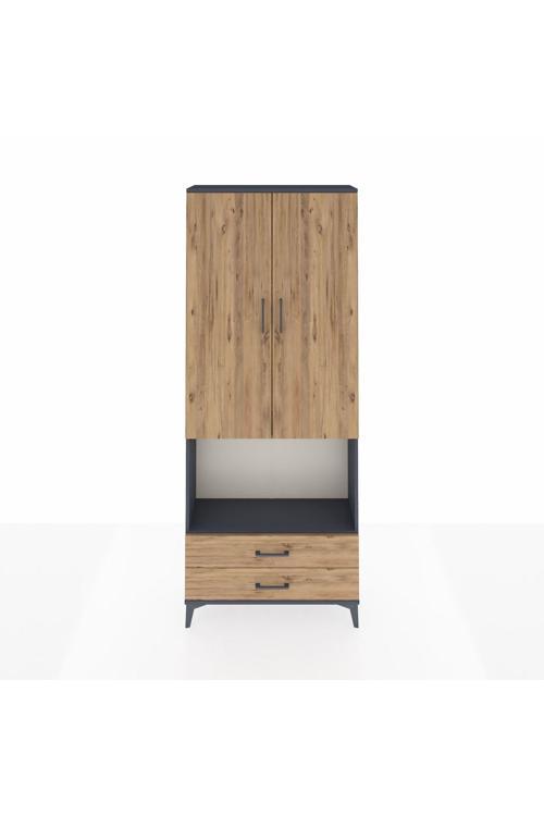 Arges Dolap 3 Raflı 2 Çekmeceli 1 Askılı 88 x 30 x 221 cm Antrasit - Çam