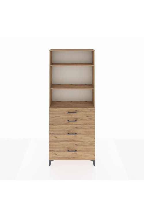 Arges Dolap 3 Raflı 4 Çekmeceli 88 x 30 x 221 Çam-Çam