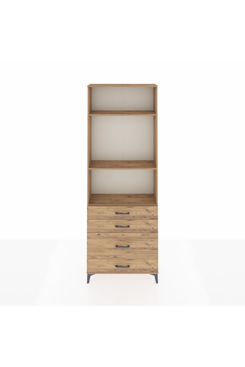 Arges Dolap 3 Raflı 4 Çekmeceli 88 x 30 x 243 Çam-Çam