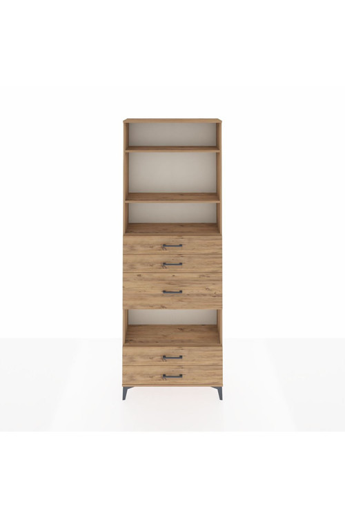Arges Dolap 4 Raflı 5 Çekmeceli 88 x 30 x 243 cm Çam - Çam