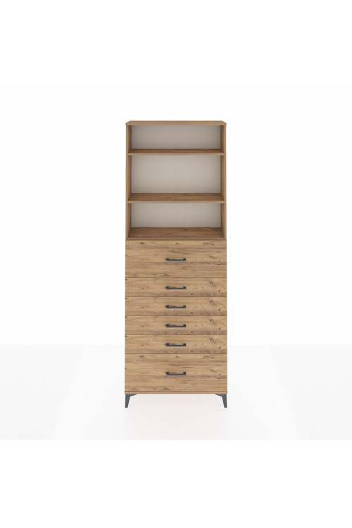 Arges Dolap 3 Raflı 6 Çekmeceli 88 x 30 x 243 Çam-Çam