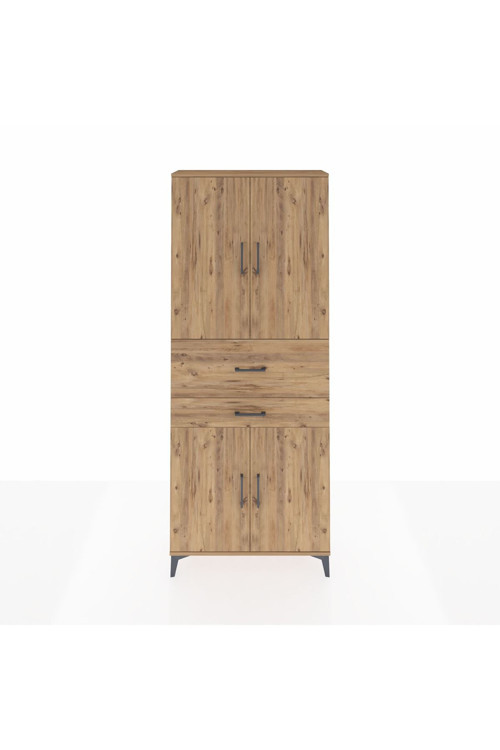 Arges Dolap 4 Raflı 2 Çekmeceli 4 Kapaklı 88 x 30 x 221 cm Çam - Çam