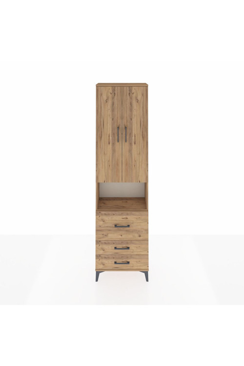 Arges Dolap 4 Raflı 3 Çekmeceli 2 Kapaklı 60 x 30 x 221 cm Çam - Çam