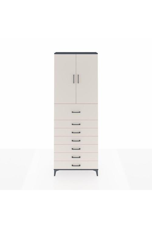 Arges Dolap 3 Raflı 7 Çekmeceli 2 Kapaklı 88 x 30 x 243 Antrasit-Aytaşı