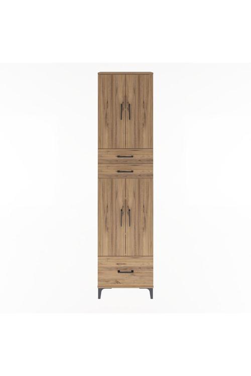 Arges Dolap 5 Raflı 3 Çekmeceli 4 Kapaklı 60 x 30 x 243 cm Çam - Çam