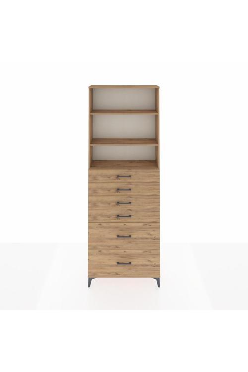 Arges Dolap 3 Raflı 6 Çekmeceli 88 x 30 x 243 cm Çam - Çam