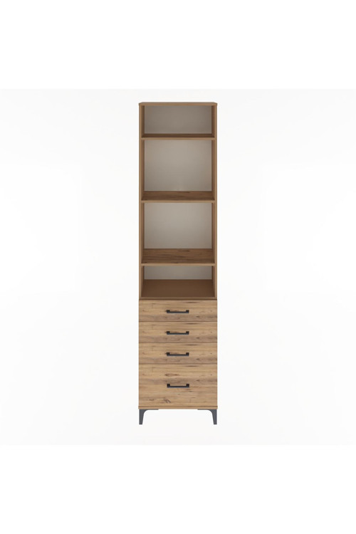 Arges Dolap 4 Raflı 4 Çekmeceli 60 x 30 x 243 cm Çam - Çam