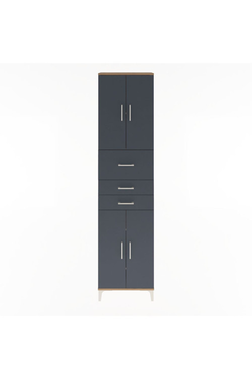 Arges Dolap 4 Raflı 3 Çekmeceli 4 Kapaklı 60 x 30 x 243 cm Çam - Antrasit