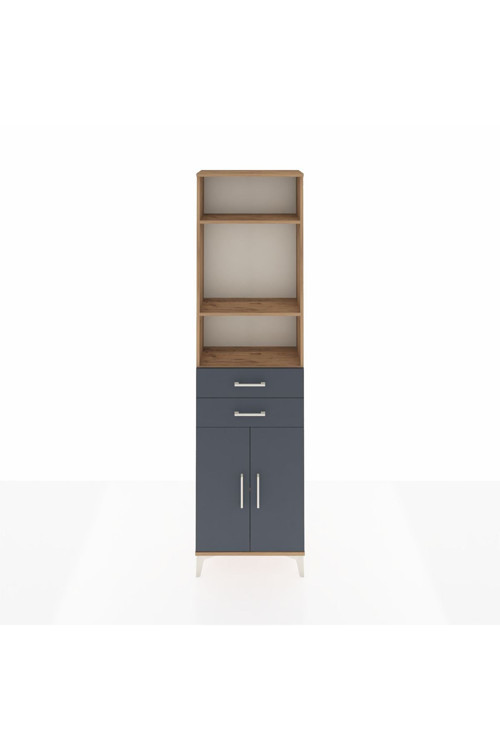 Arges Dolap 4 Raflı 2 Çekmeceli 2 Kapaklı 60 x 30 x 221 cm Çam - Antrasit