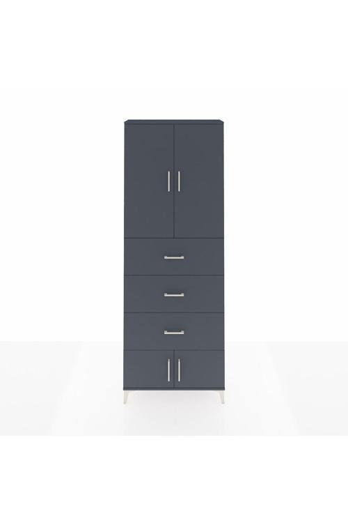 Arges Dolap 3 Raflı 3 Çekmeceli 4 Kapaklı 88 x 30 x 243 Antrasit-Antrasit