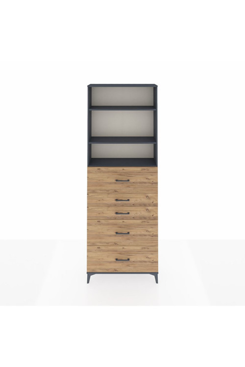 Arges Dolap 3 Raflı 5 Çekmeceli 88 x 30 x 243 cm Antrasit - Çam