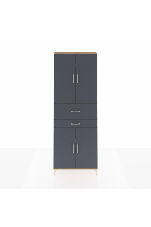 Arges Dolap 4 Raflı 2 Çekmeceli 4 Kapaklı 88 x 30 x 243 cm Çam - Antrasit