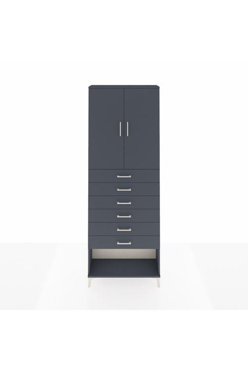 Arges Dolap 3 Raflı 6 Çekmeceli 2 Kapaklı 88 x 30 x 243 cm Antrasit - Antrasit