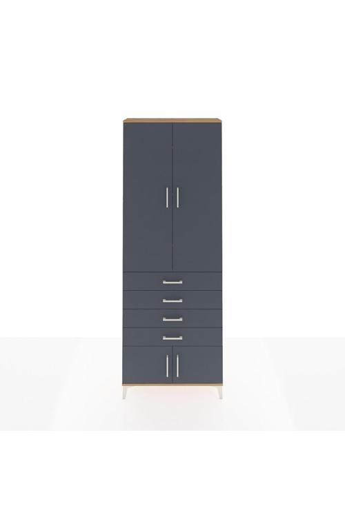 Arges Dolap 4 Raflı 4 Çekmeceli 4 Kapaklı 88 x 30 x 243 Çam-Antrasit