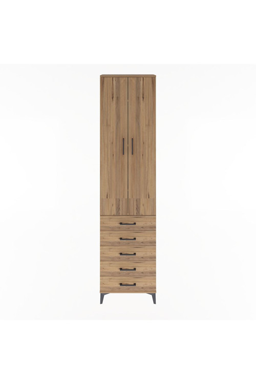 Arges Dolap 4 Raflı 5 Çekmeceli 2 Kapaklı 60 x 30 x 243 cm Çam - Çam
