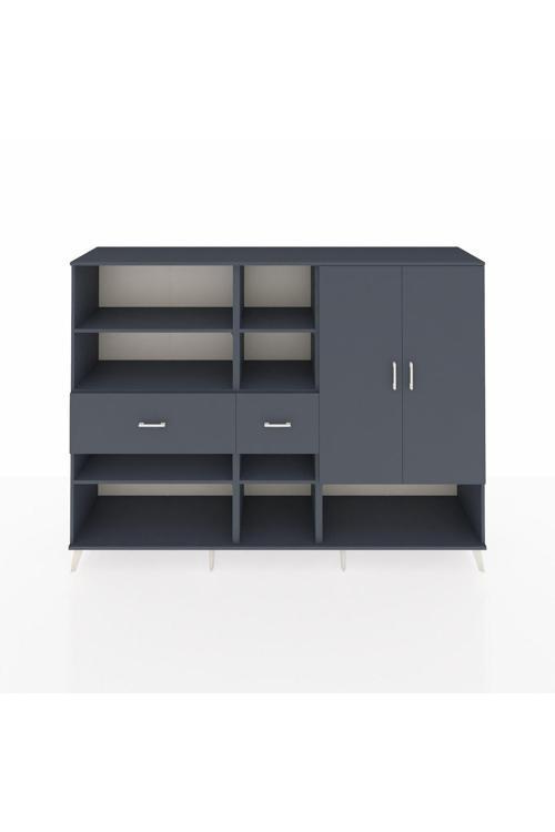 Hyperion Dolap 10 Raflı 2 Çekmeceli 2 Kapaklı 220 x 44 x 163 cm Antrasit - Antrasit