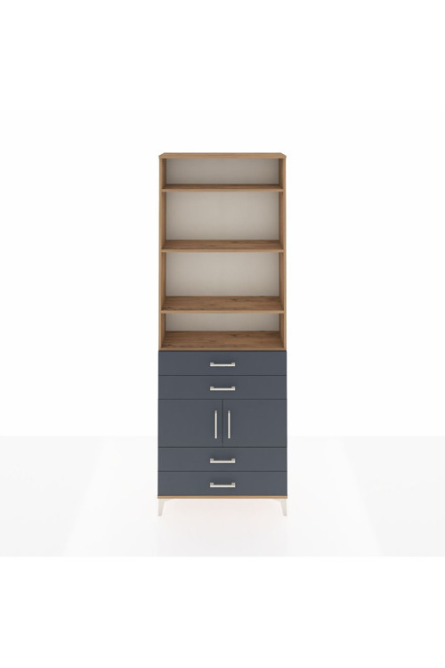 Arges Dolap 5 Raflı 4 Çekmeceli 2 Kapaklı 88 x 30 x 243 cm Çam - Antrasit