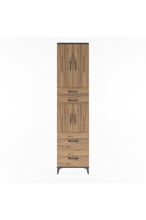 Arges Dolap 5 Raflı 4 Çekmeceli 4 Kapaklı 60 x 30 x 243 Antrasit-Çam