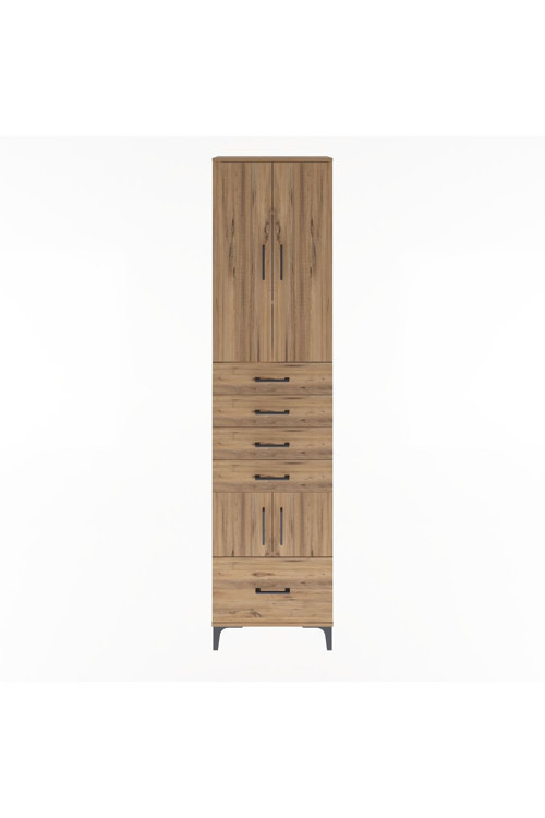 Arges Dolap 4 Raflı 5 Çekmeceli 4 Kapaklı 60 x 30 x 243 cm Çam - Çam
