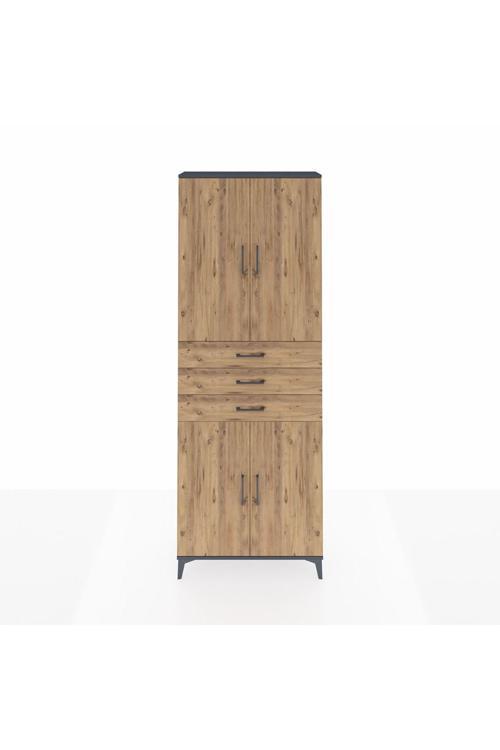 Arges Dolap 4 Raflı 3 Çekmeceli 4 Kapaklı 88 x 30 x 243 Antrasit-Çam