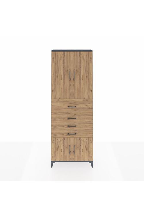 Arges Dolap 4 Raflı 4 Çekmeceli 4 Kapaklı 88 x 30 x 243 Antrasit-Çam
