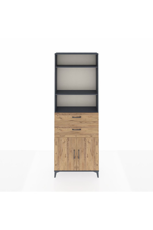 Arges Dolap 4 Raflı 2 Çekmeceli 2 Kapaklı 88 x 30 x 243 Antrasit-Çam