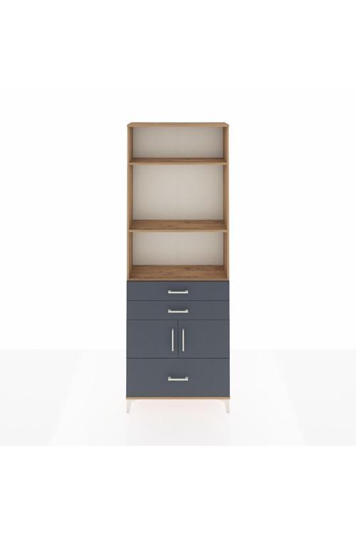 Arges Dolap 4 Raflı 3 Çekmeceli 2 Kapaklı 88 x 30 x 243 cm Çam - Antrasit